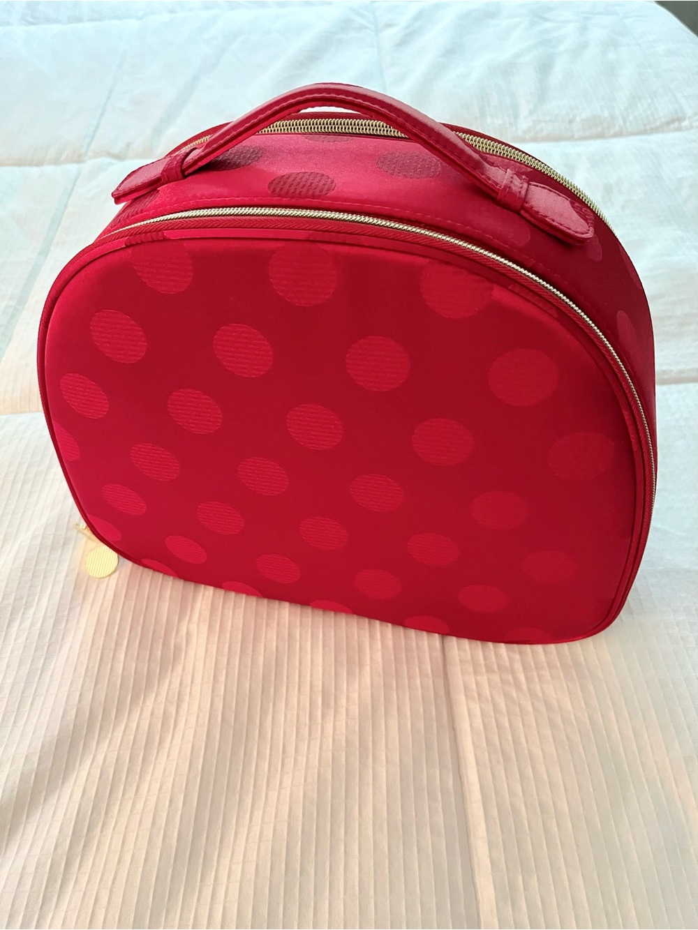 Estee Lauder Limited Edition  Red Polka Dot Cosmetic Train Case with Gold Zipper